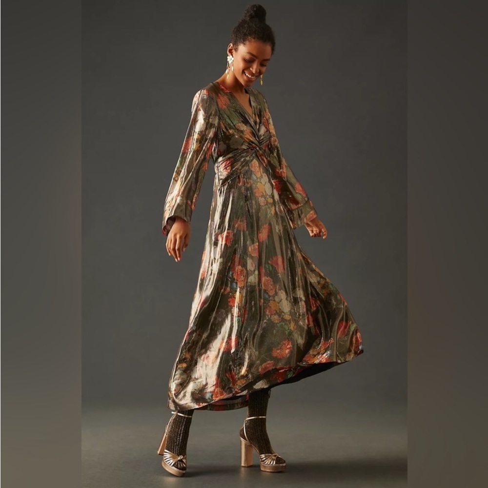NWT Anthropologie CABALLERO Deep V-Neck Maxi Dress Size XL
